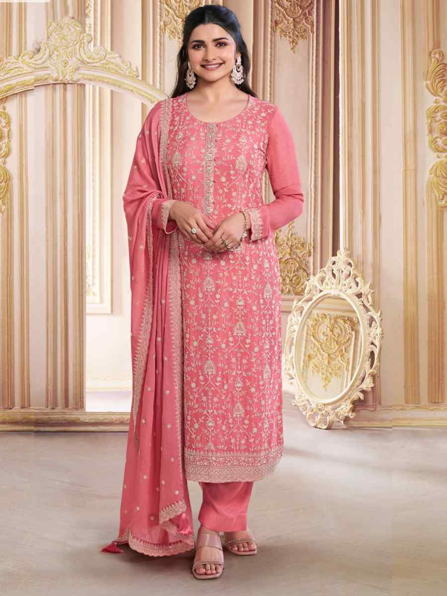 Gajri Heavy Chinon Silk Embroidered Festival Casual Pant Salwar Kameez