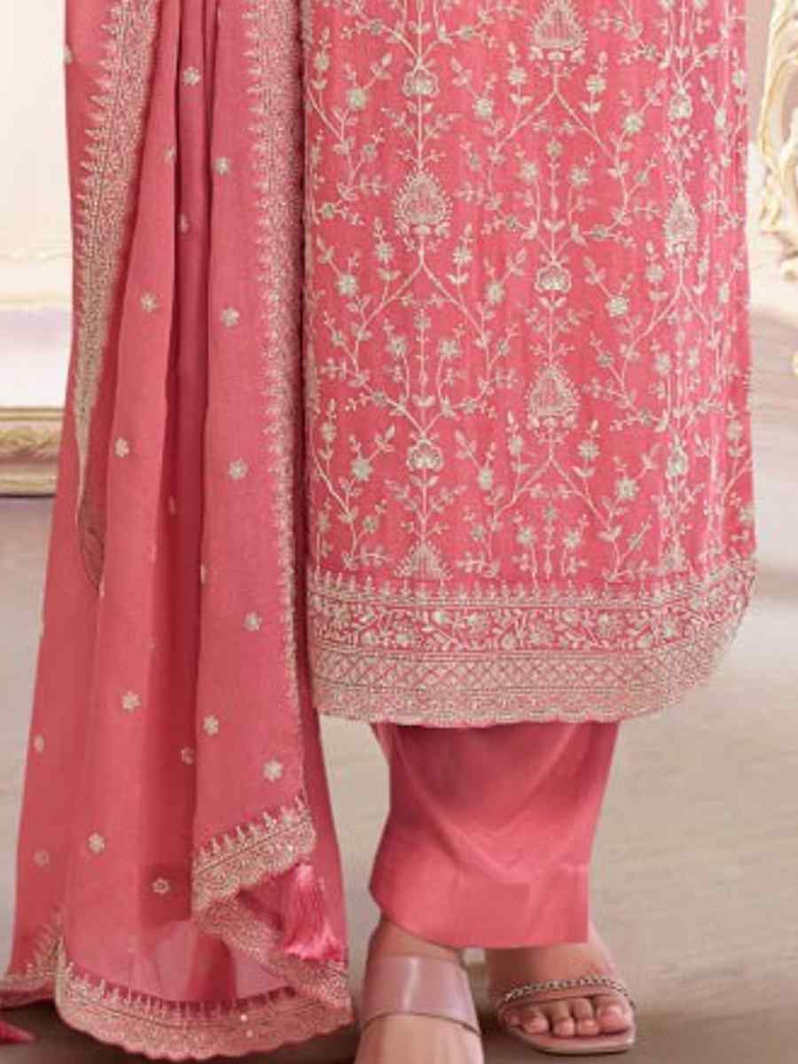 Gajri Heavy Chinon Silk Embroidered Festival Casual Pant Salwar Kameez