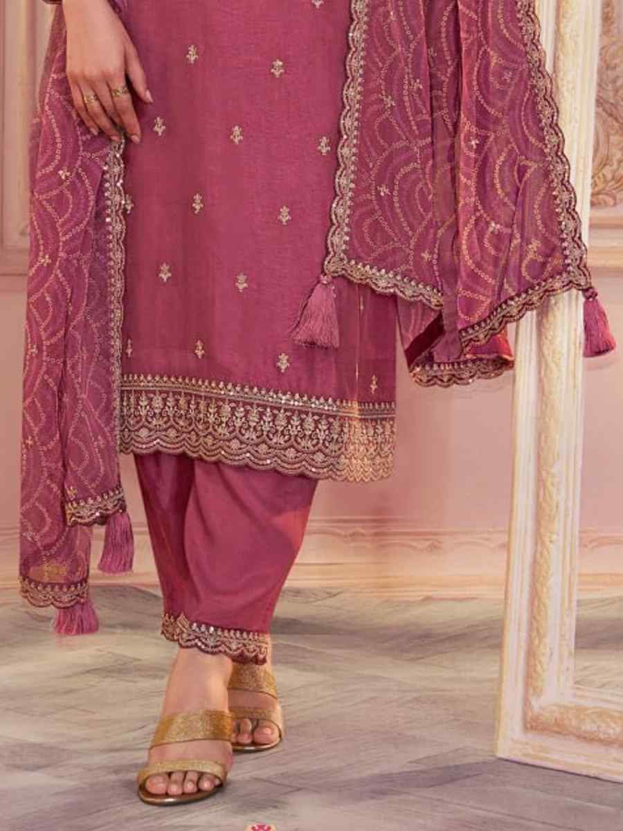 Gajri Heavy Silk Gerogatte Embroidered Festival Wedding Pant Salwar Kameez