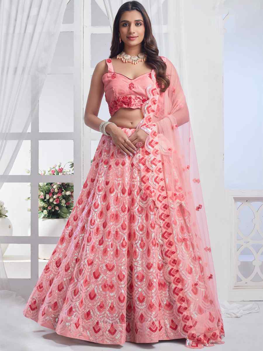 Gajri Premium Net Embroidered Bridesmaid Wedding Heavy Border Lehenga Choli