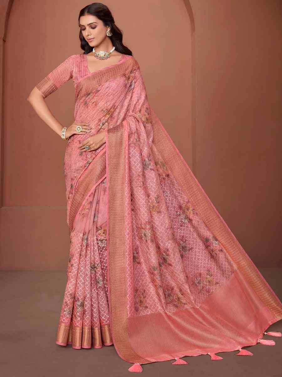 Gajri Silk Embroidered Reception Party Heavy Border Saree