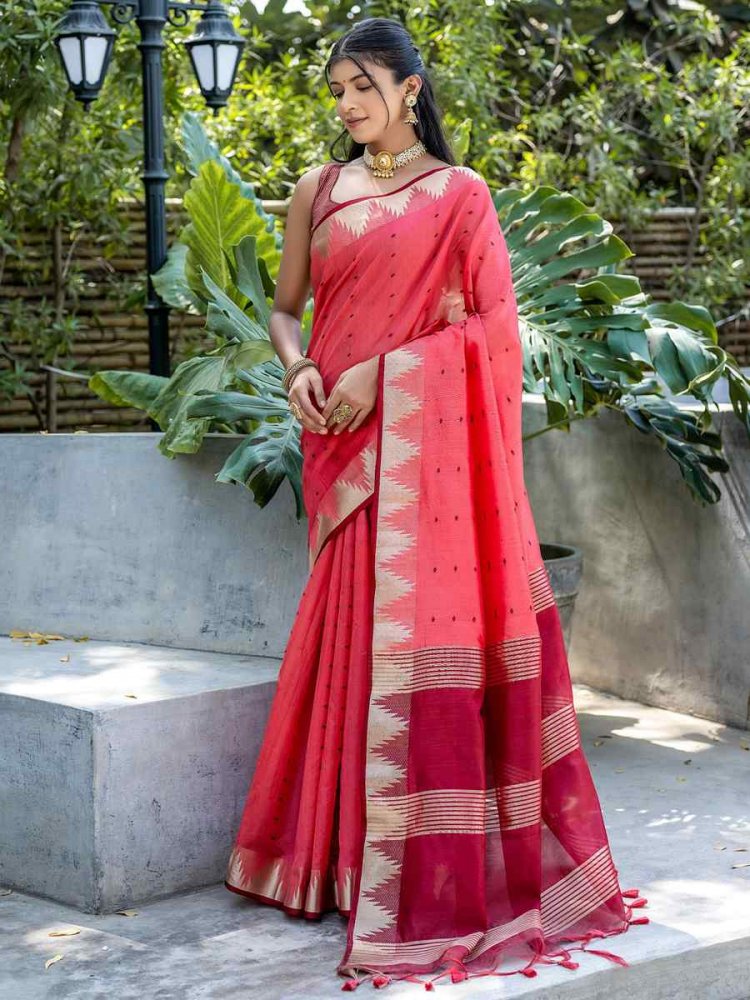 Gajri Tussar Silk Handwoven Festival Casual Classic Style Saree