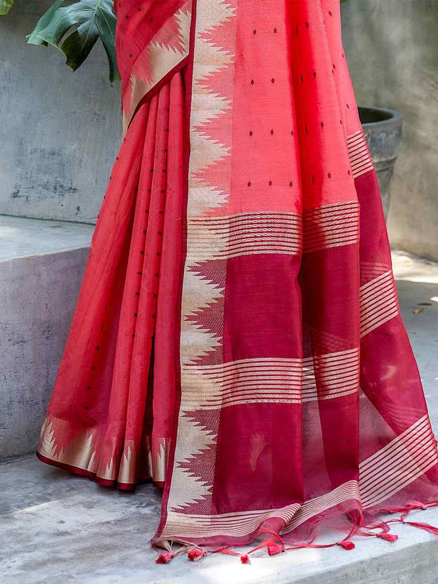 Gajri Tussar Silk Handwoven Festival Casual Classic Style Saree