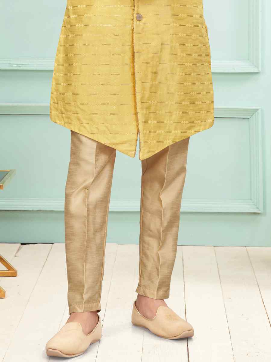 Gold Art Silk Embroidered Festival Wedding Kurta