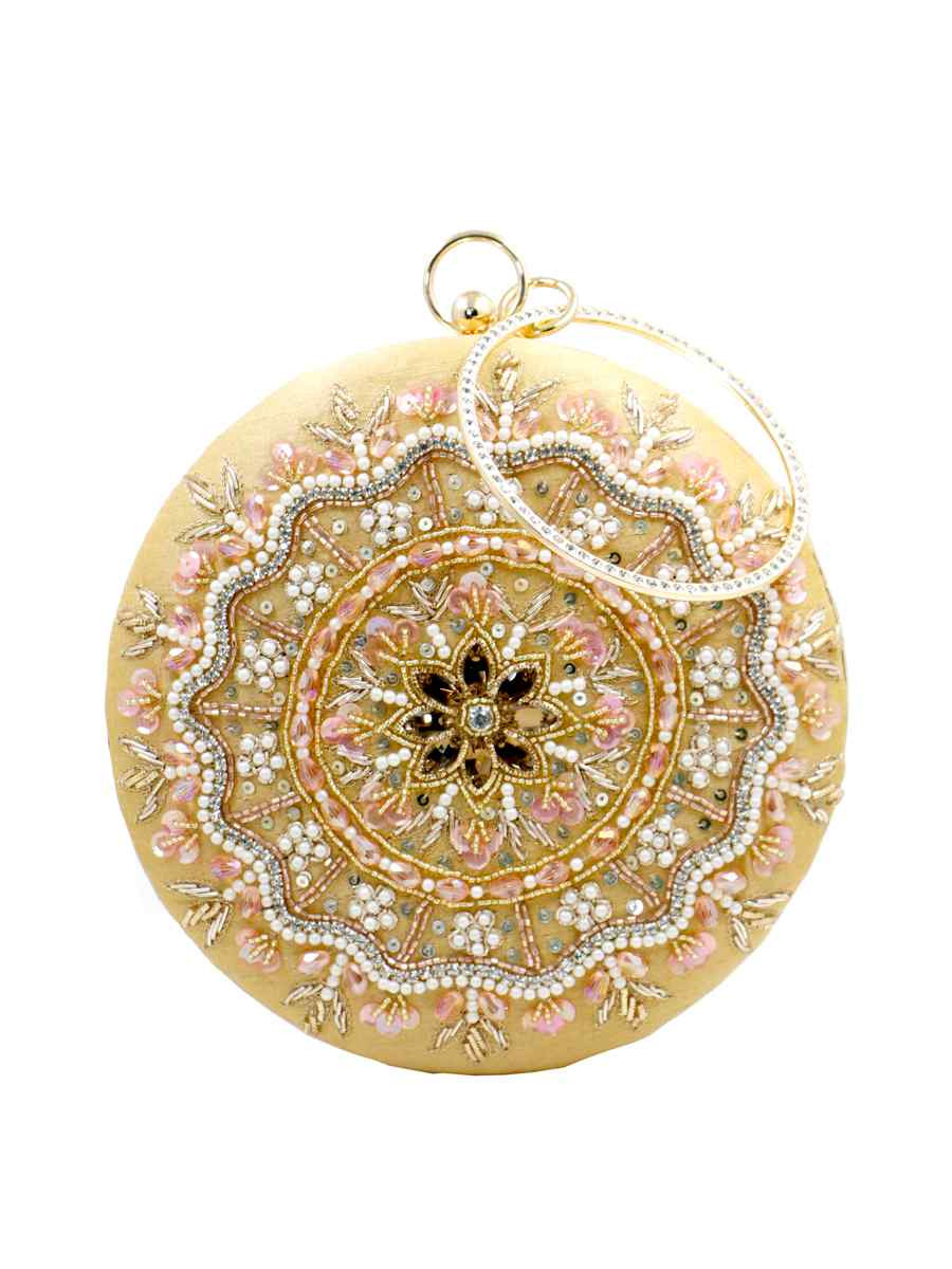 Gold Art Silk Party Wear Embroidered Clutches