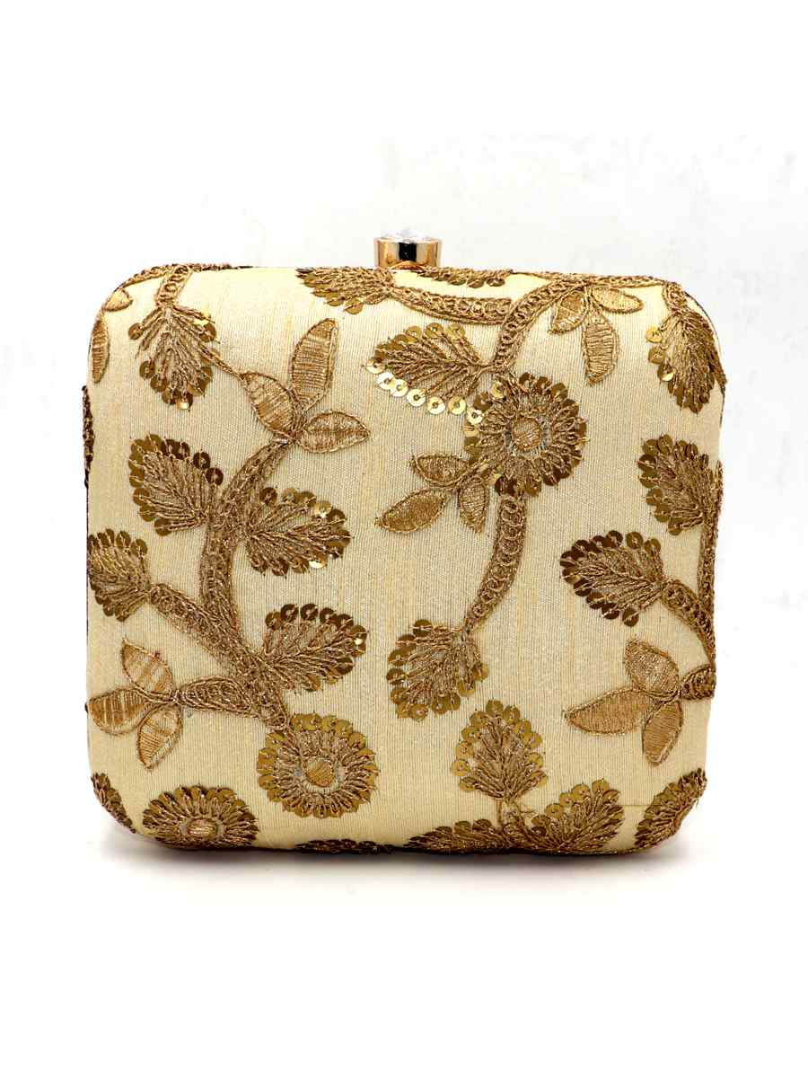 Gold Art Silk Party Wear Embroidered Clutches