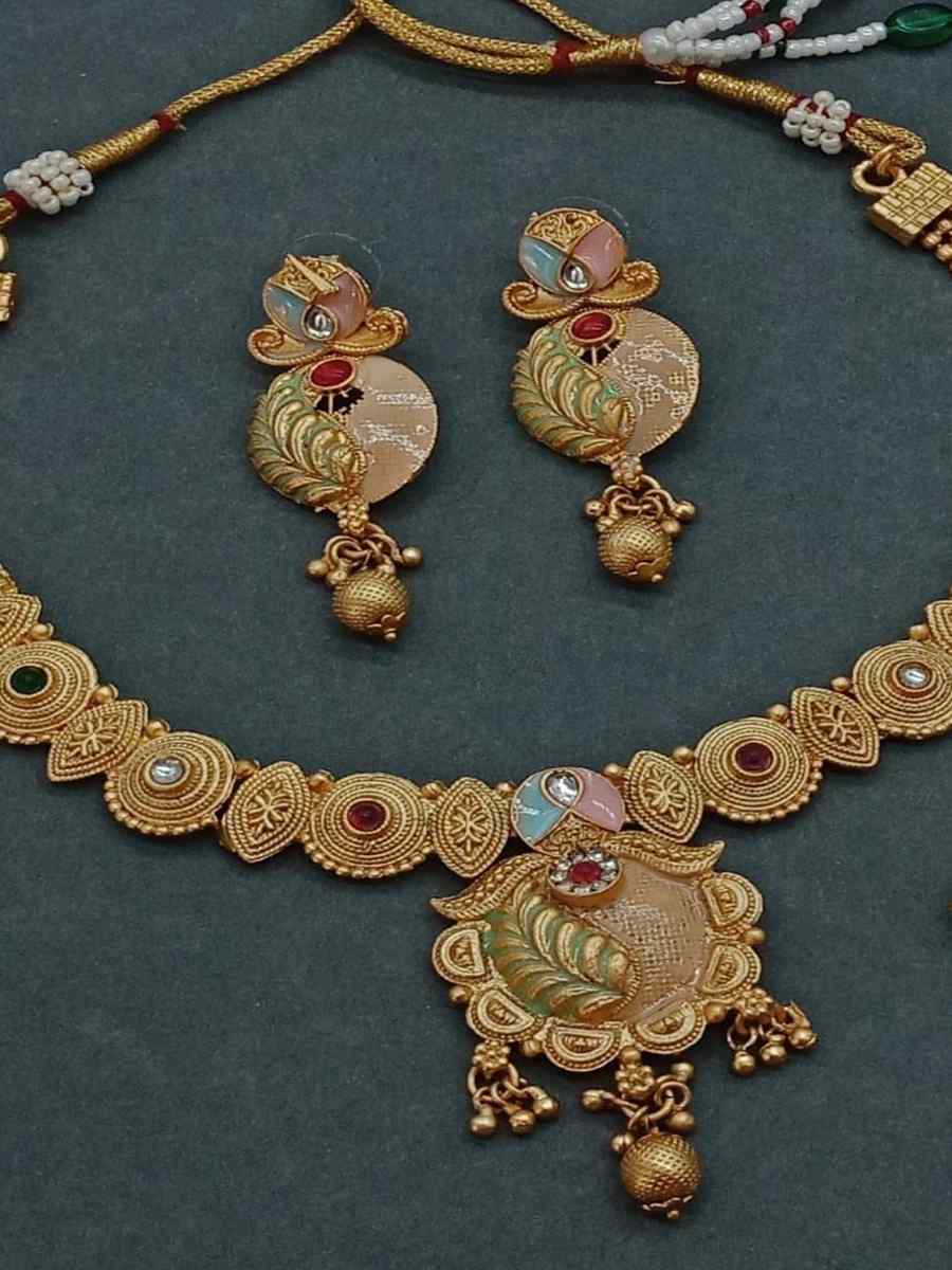 Gold Copper Festival Wear Kundan Necklace