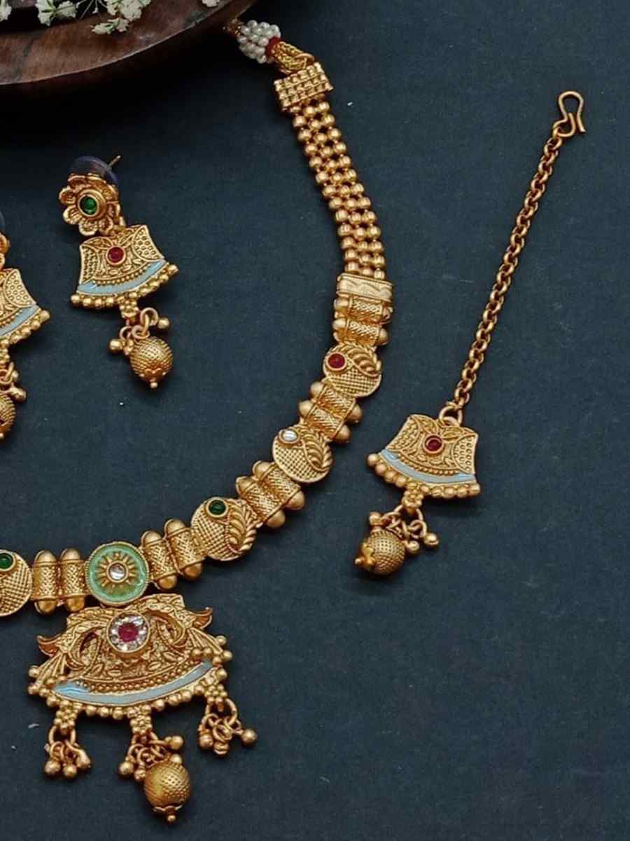 Gold Copper Festival Wear Kundan Necklace