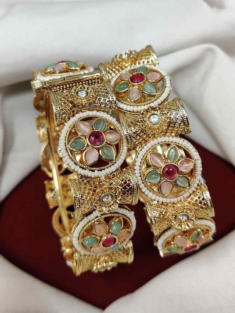 Gold Copper Party Wear Jadau Bangles