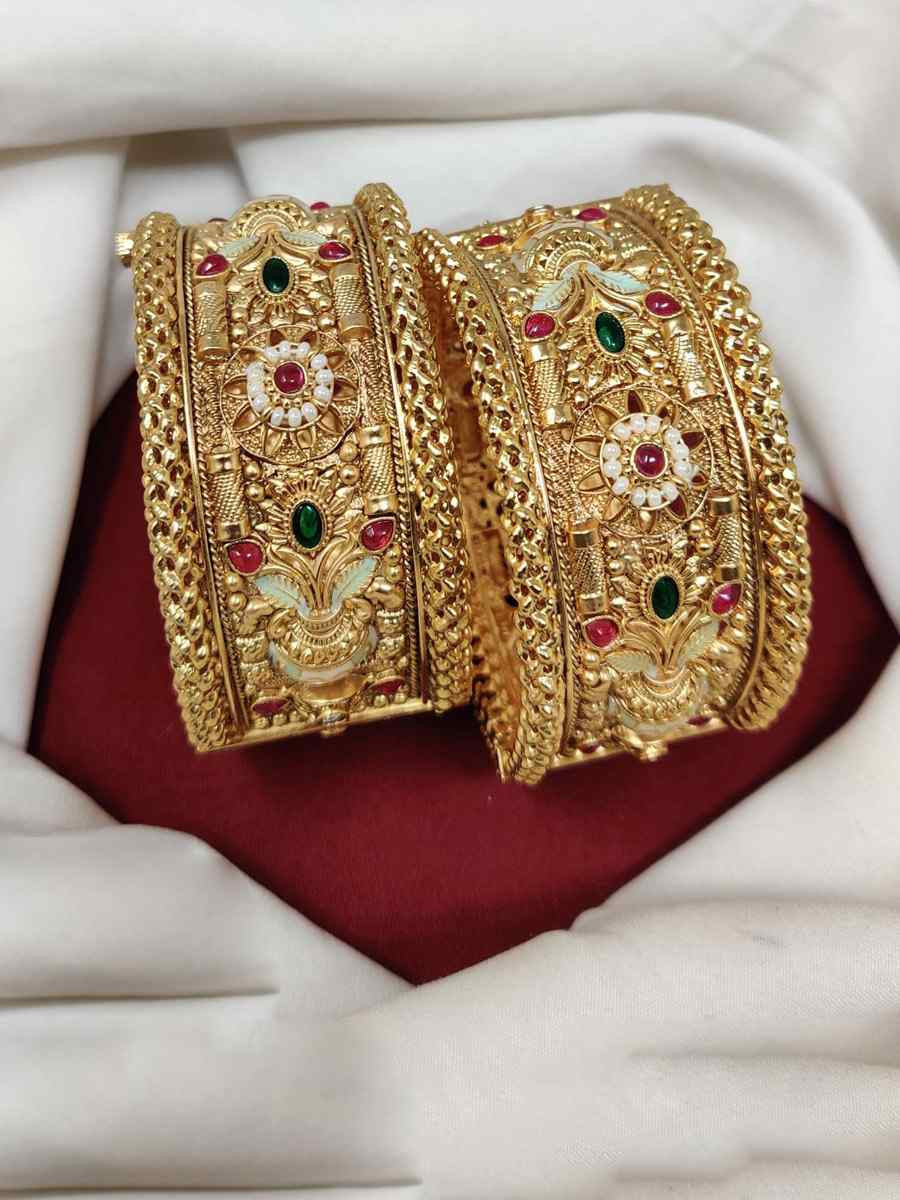 Gold Copper Party Wear Jadau Bangles