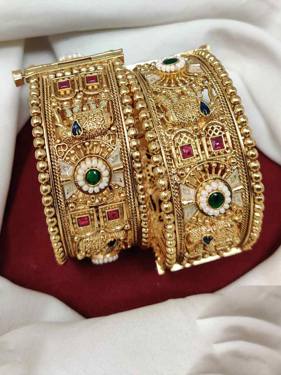 Gold Copper Party Wear Jadau Bangles