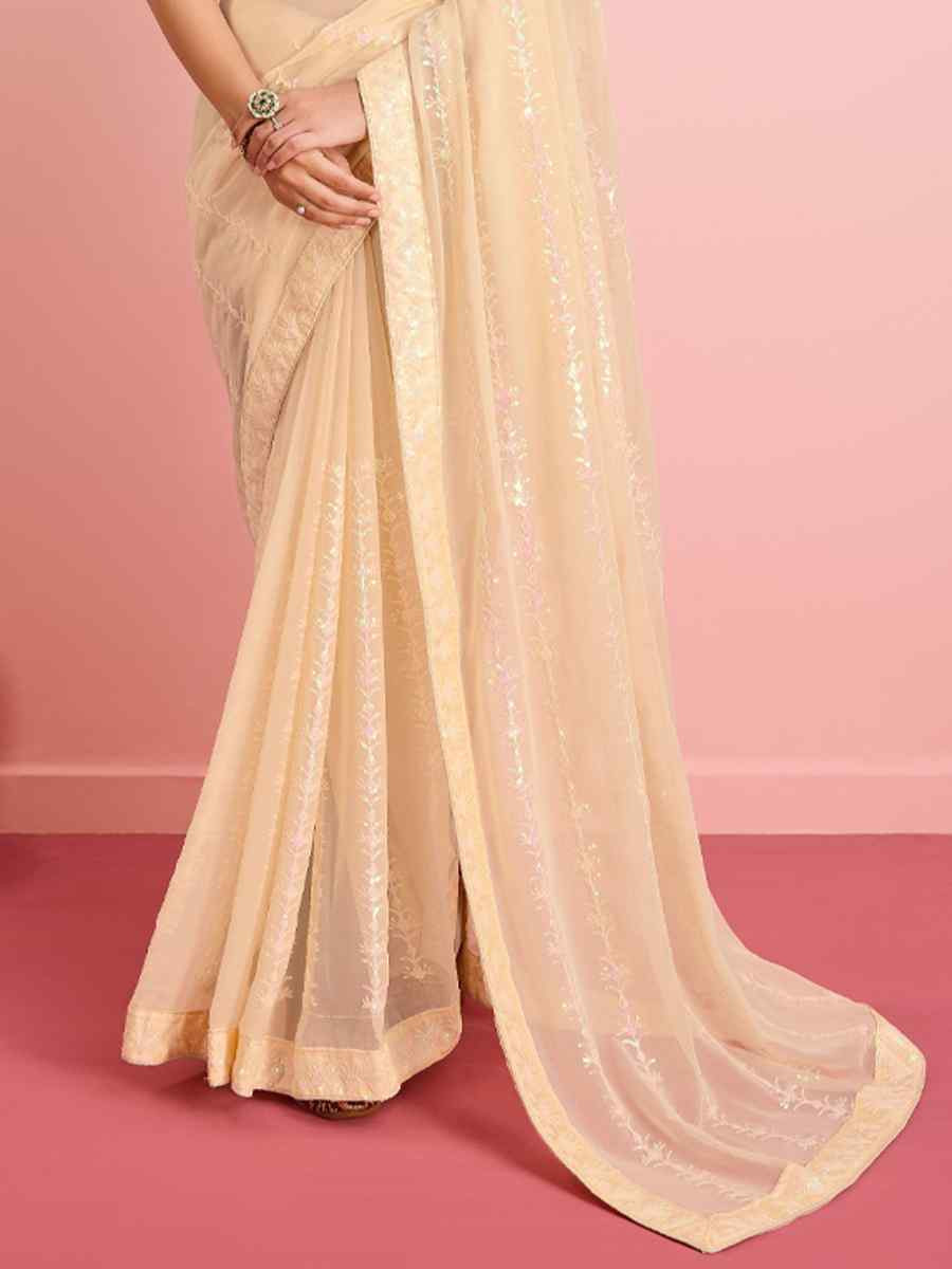 Gold Georgette Embroidered Festival Party Classic Style Saree