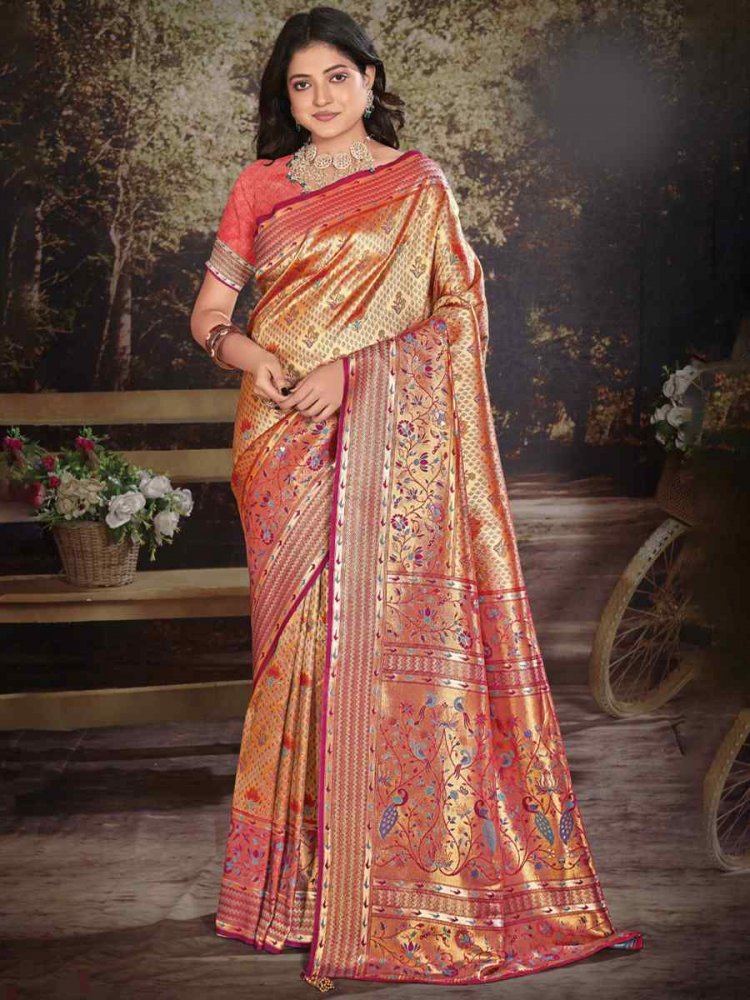 Gold Kanjivaram Silk Handwoven Wedding Festival Heavy Border Saree 5982