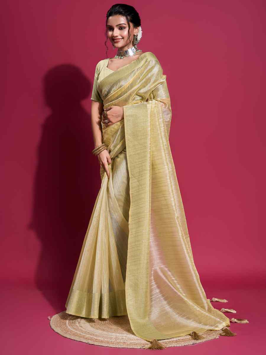 Gold Organza Handwoven Festival Wedding Heavy Border Saree