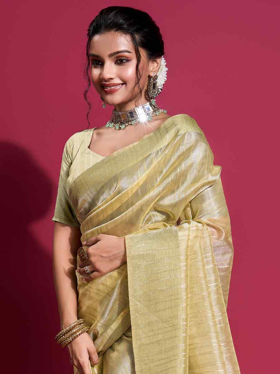 Gold Organza Handwoven Festival Wedding Heavy Border Saree