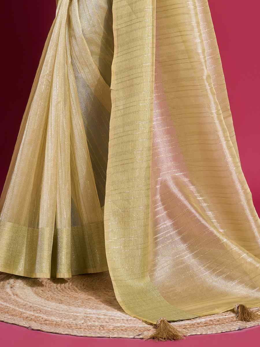 Gold Organza Handwoven Festival Wedding Heavy Border Saree