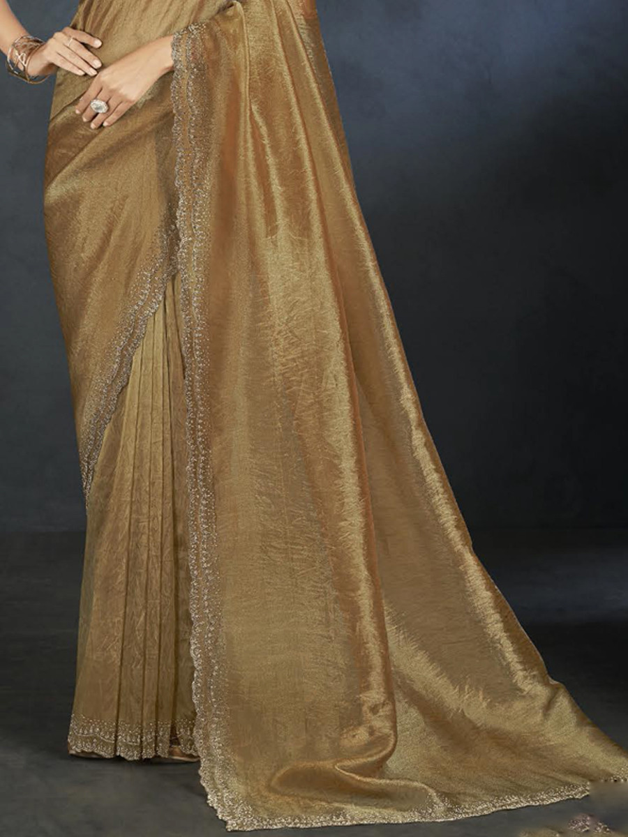 Gold Organza Handwoven Festival Wedding Heavy Border Saree