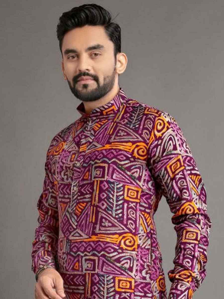 Gold Premium Soft Cotton Printed Festival Casual Kurta