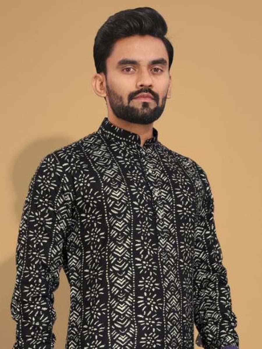 Gold Premium Soft Cotton Printed Festival Casual Kurta