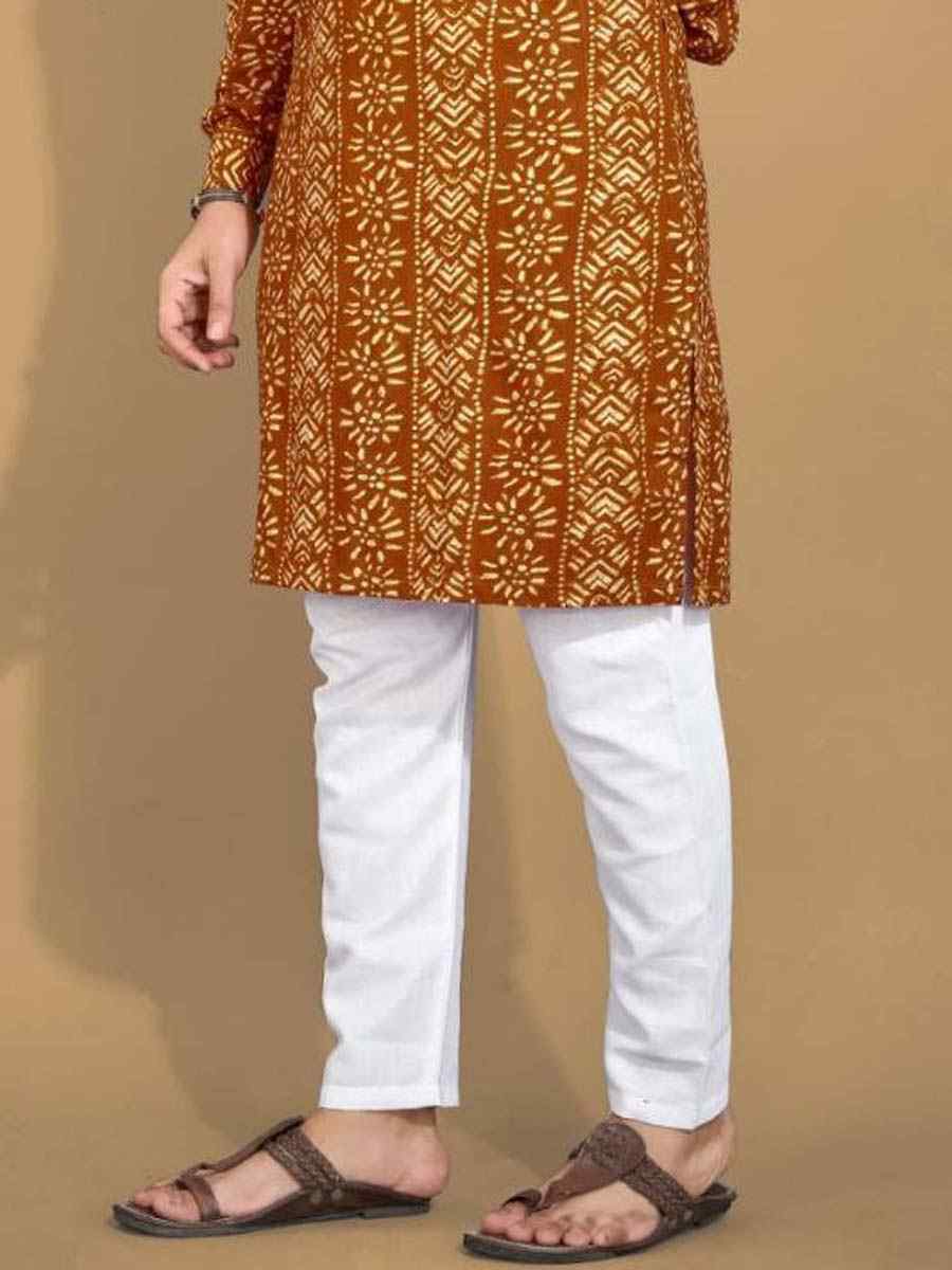 Gold Premium Soft Cotton Printed Festival Casual Kurta