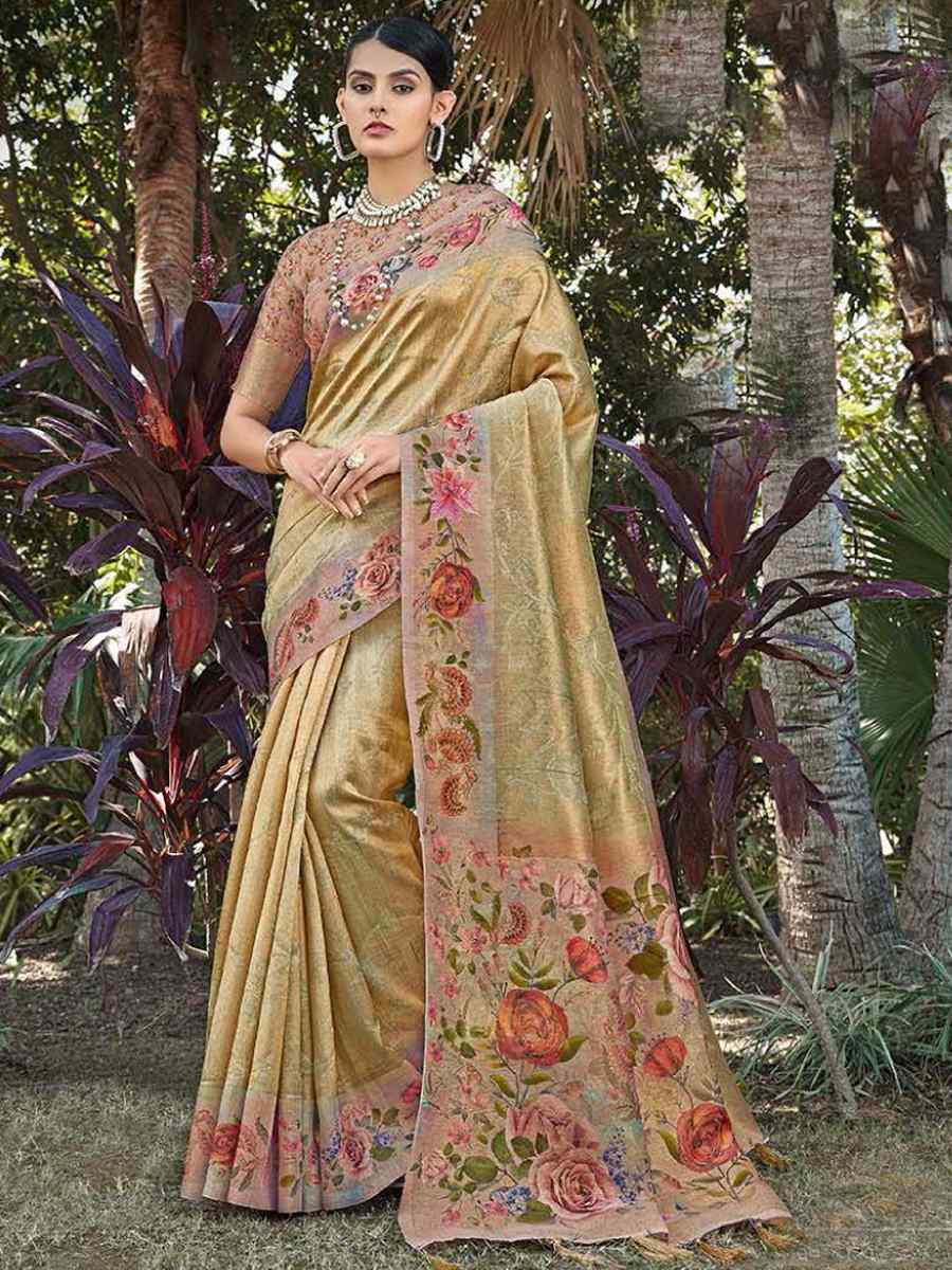 Gold Silk Handwoven Festival Wedding Heavy Border Saree