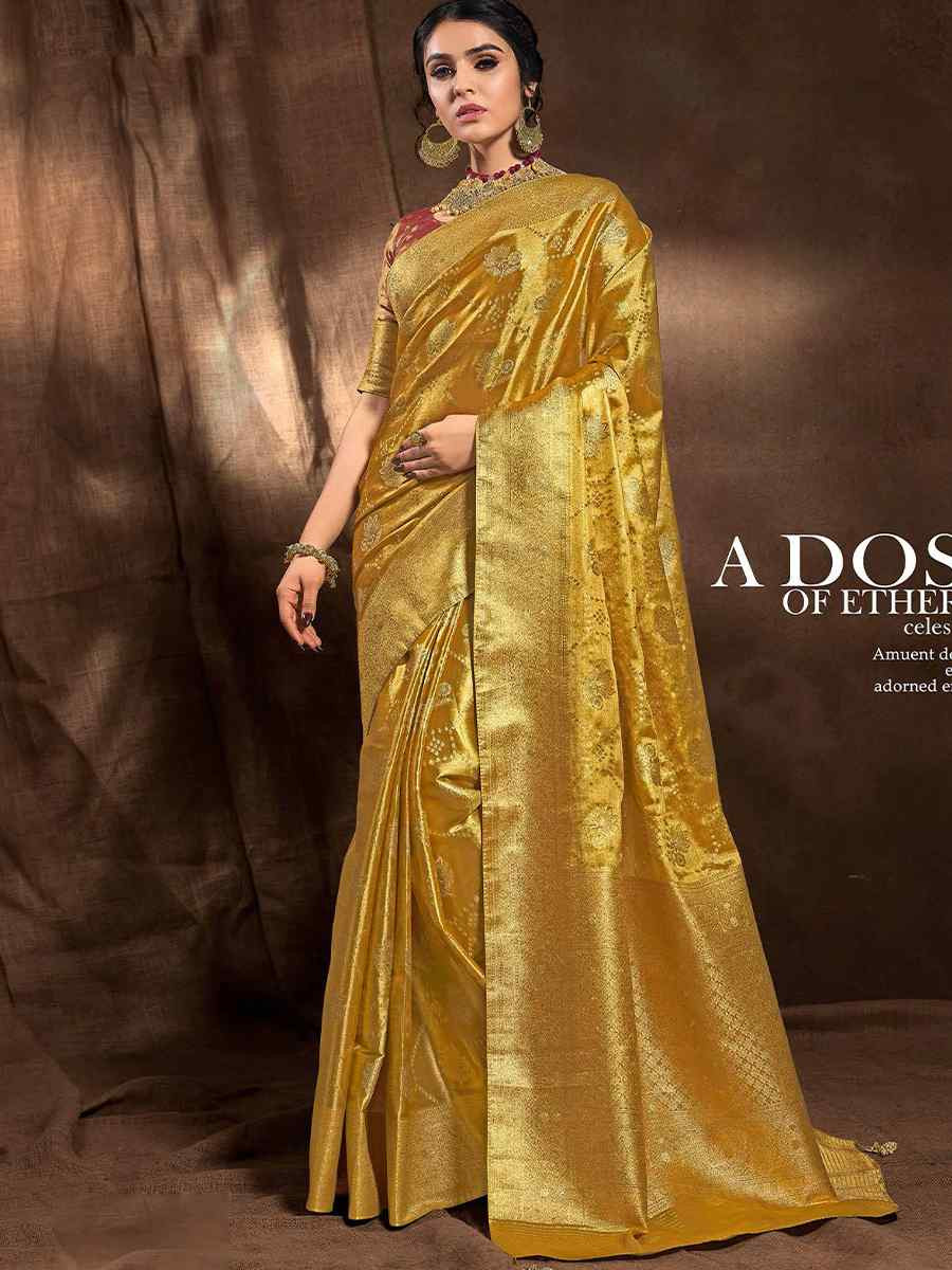 Gold Silk Handwoven Festival Wedding Heavy Border Saree