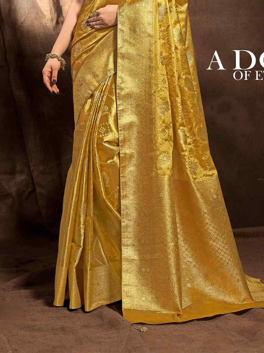 Gold Silk Handwoven Festival Wedding Heavy Border Saree