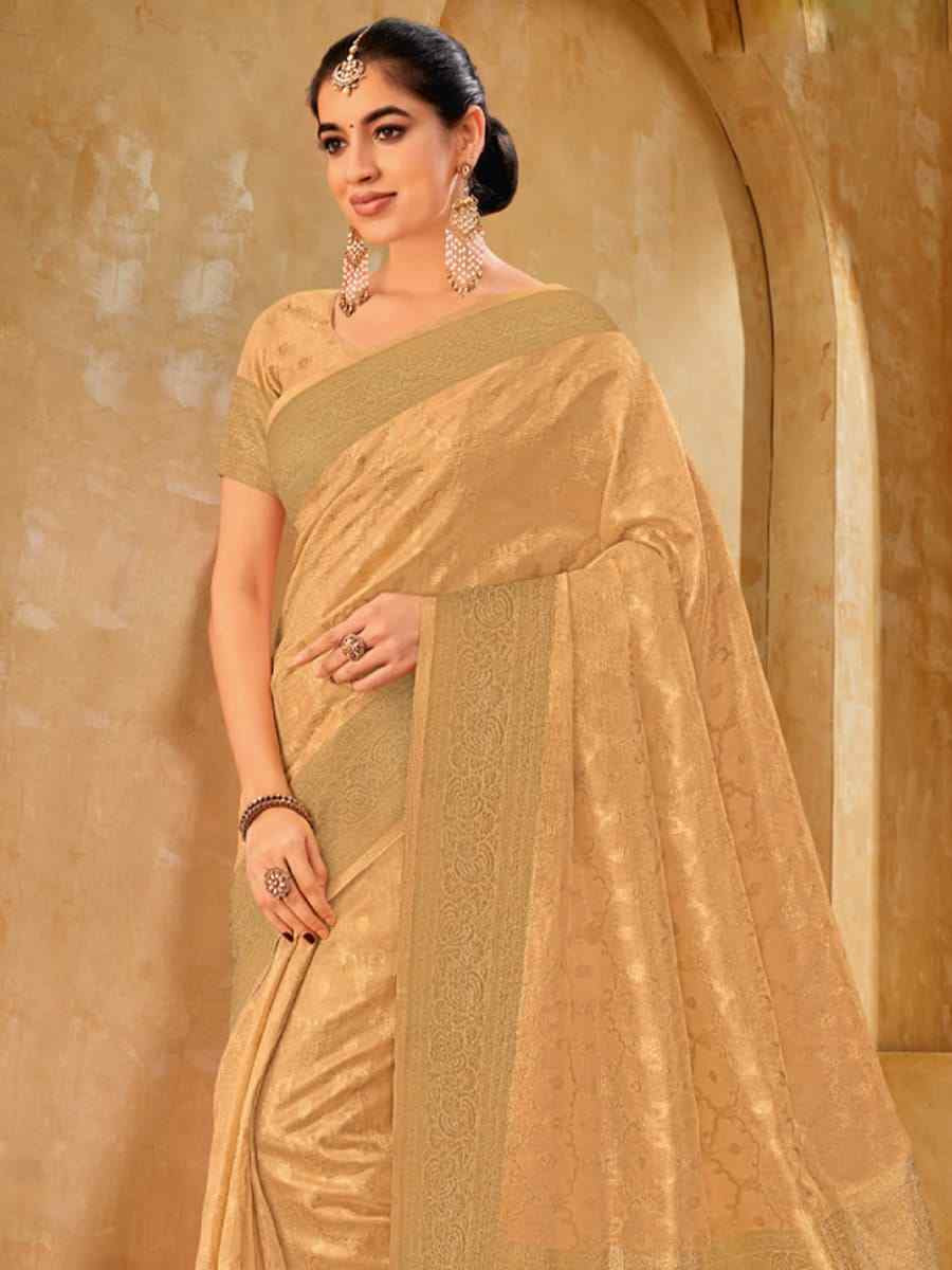 Gold Silk Handwoven Festival Wedding Heavy Border Saree