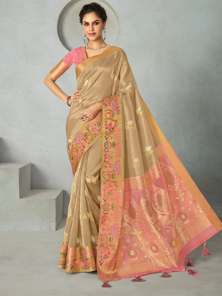 Gold Silk Handwoven Festival Wedding Heavy Border Saree