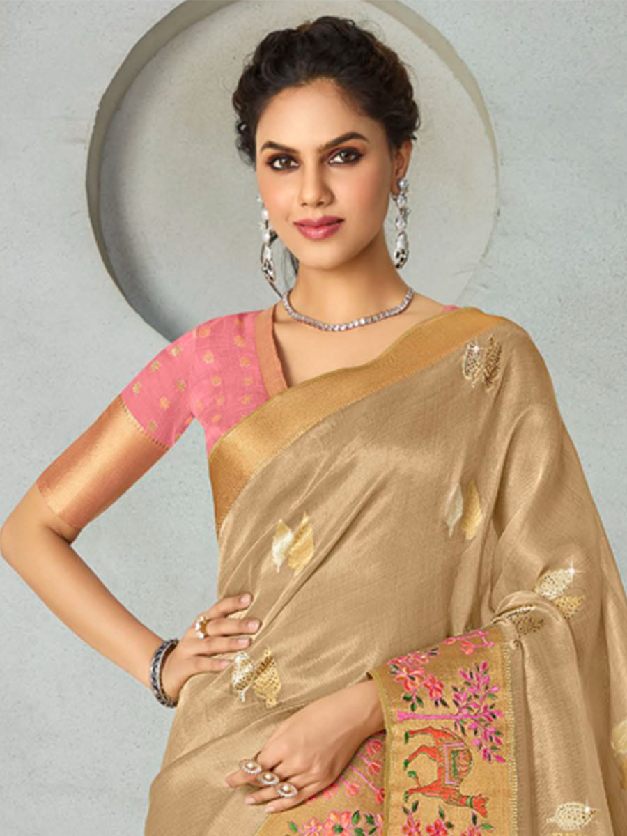 Gold Silk Handwoven Festival Wedding Heavy Border Saree