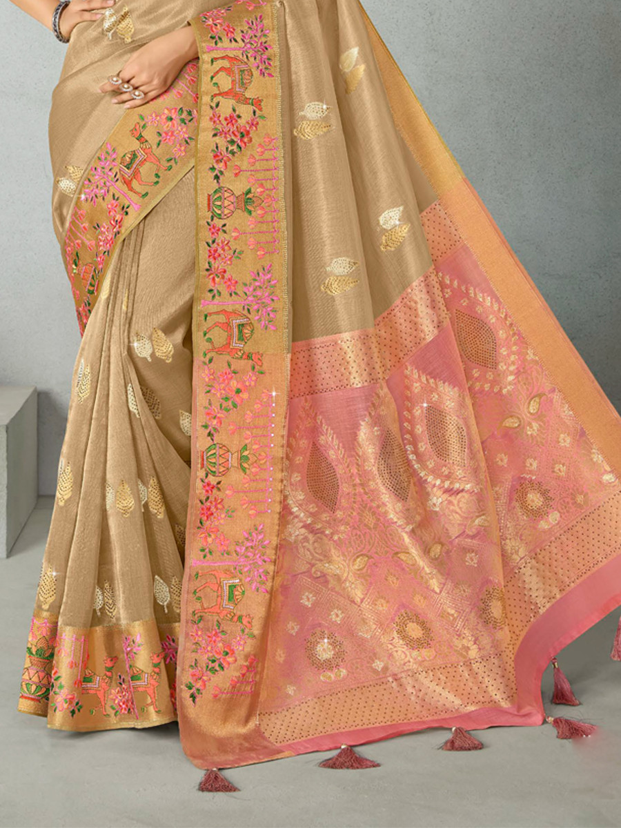 Gold Silk Handwoven Festival Wedding Heavy Border Saree