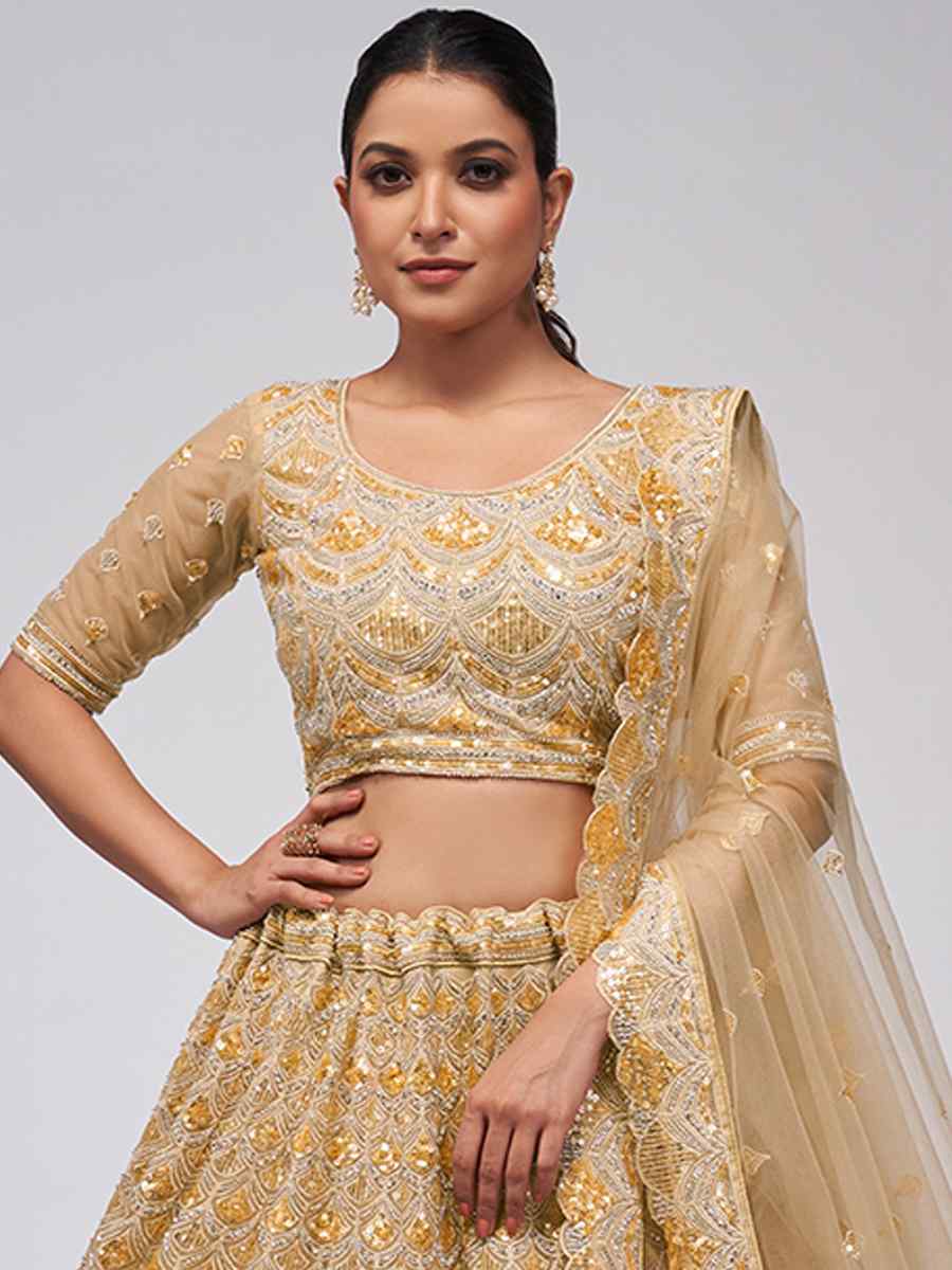 Gold Soft Net Embroidery Bridesmaid Wedding Heavy Border Lehenga Choli