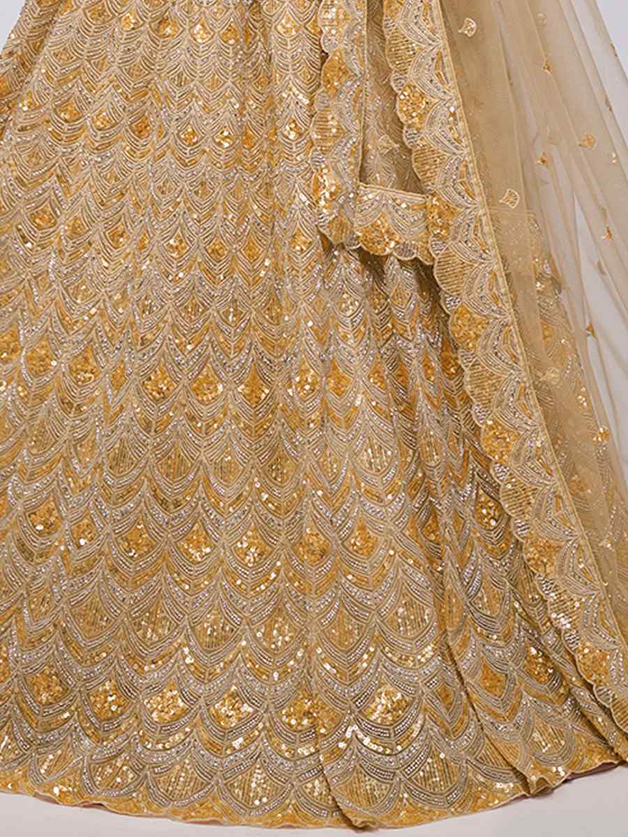 Gold Soft Net Embroidery Bridesmaid Wedding Heavy Border Lehenga Choli