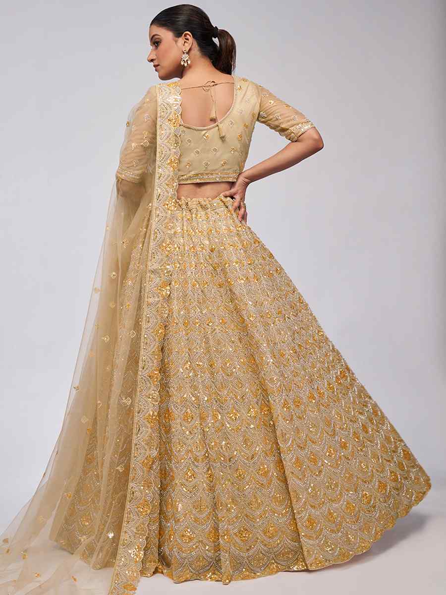 Gold Soft Net Embroidery Bridesmaid Wedding Heavy Border Lehenga Choli