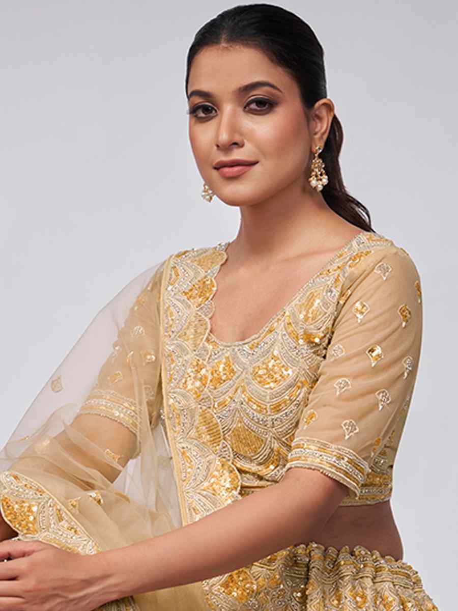 Gold Soft Net Embroidery Bridesmaid Wedding Heavy Border Lehenga Choli