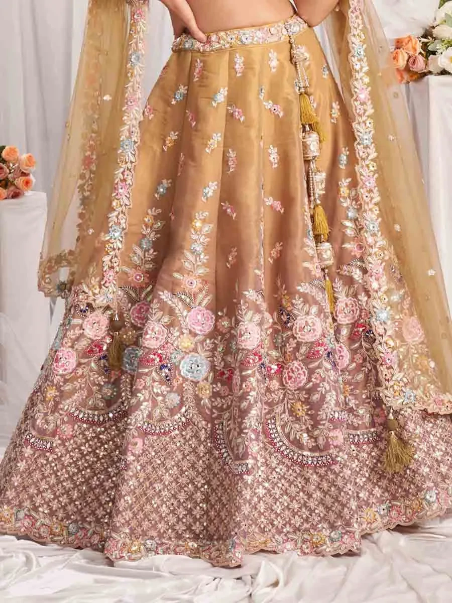 Gold Tissue Embroidered Wedding Bridesmaid Heavy Border Lehenga Choli