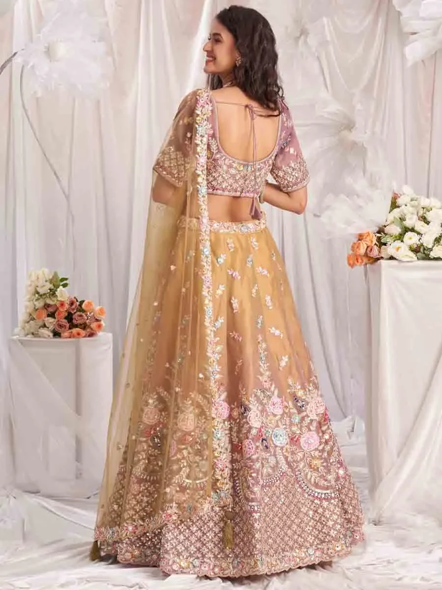 Gold Tissue Embroidered Wedding Bridesmaid Heavy Border Lehenga Choli