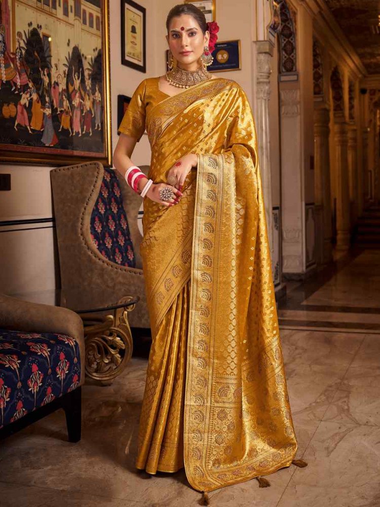 Gold Tissue Silk Handwoven Festival Wedding Heavy Border Saree