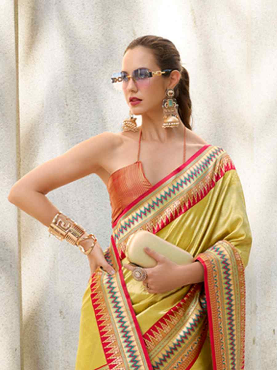 Gold Tissue Silk Handwoven Festival Wedding Heavy Border Saree