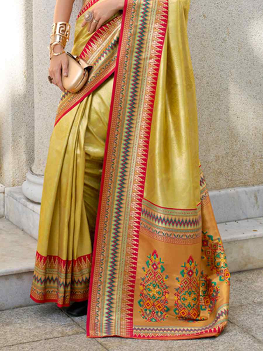 Gold Tissue Silk Handwoven Festival Wedding Heavy Border Saree