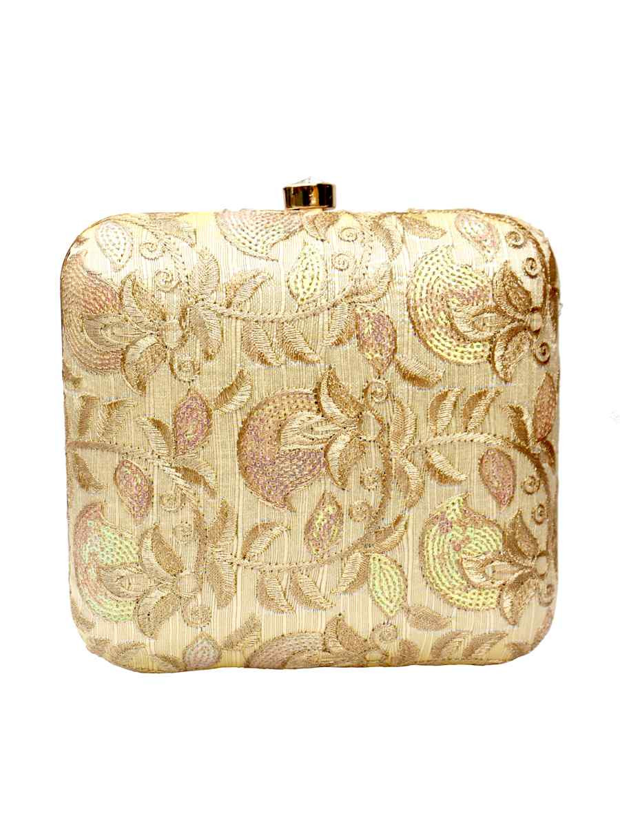 Golden Art Silk Party Wear Handwoven Clutches