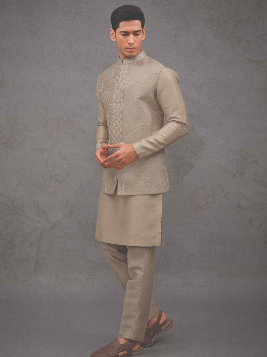 Golden Silk Woven Groom Wedding Kurta