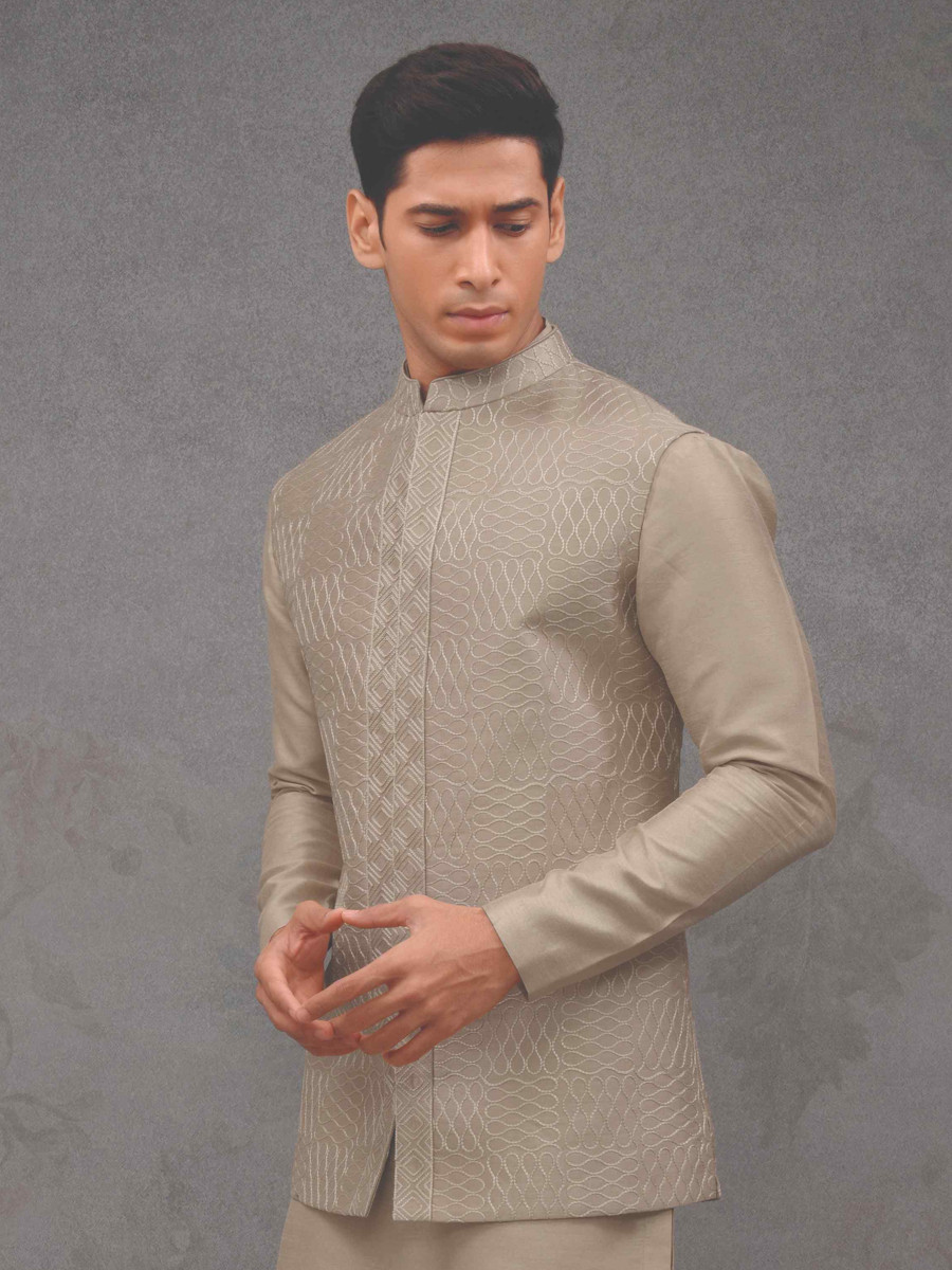 Golden Silk Woven Groom Wedding Kurta