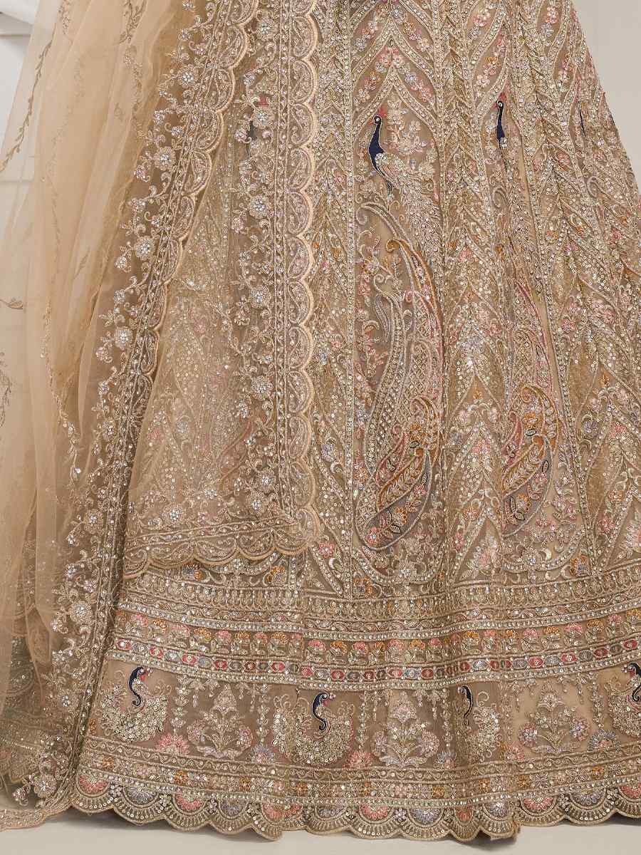 Golden Soft Net Embroidered Bridesmaid Wedding Heavy Border Lehenga Choli