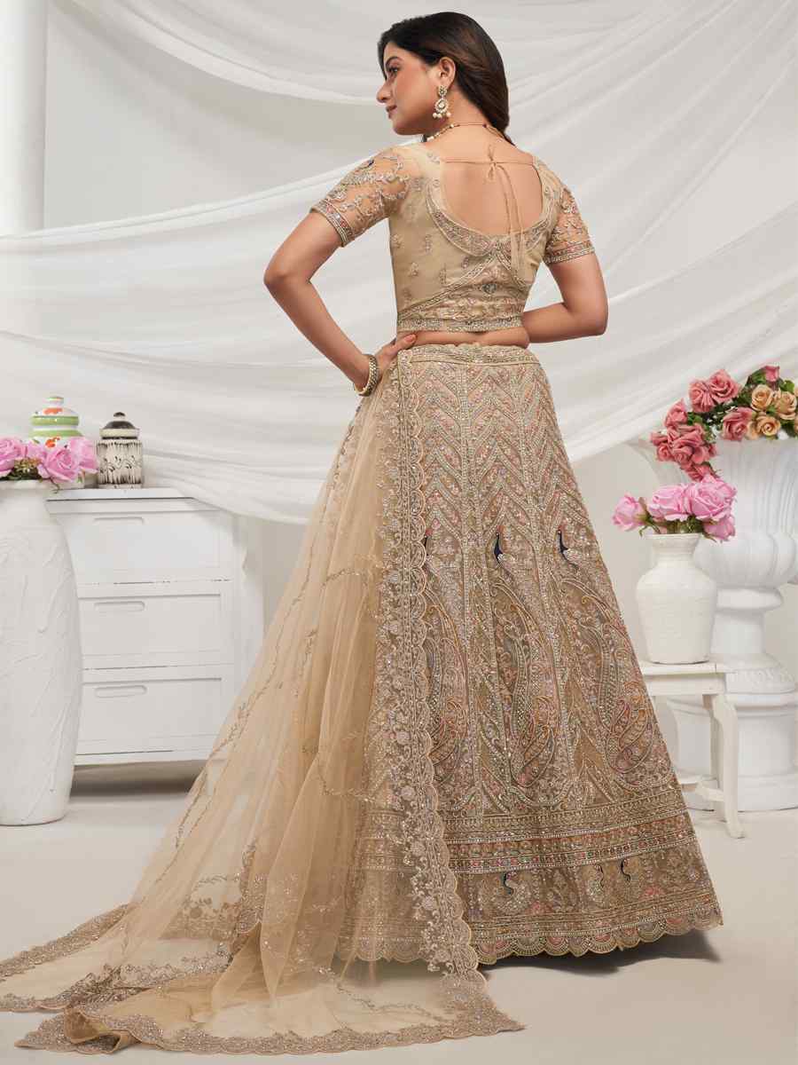 Golden Soft Net Embroidered Bridesmaid Wedding Heavy Border Lehenga Choli