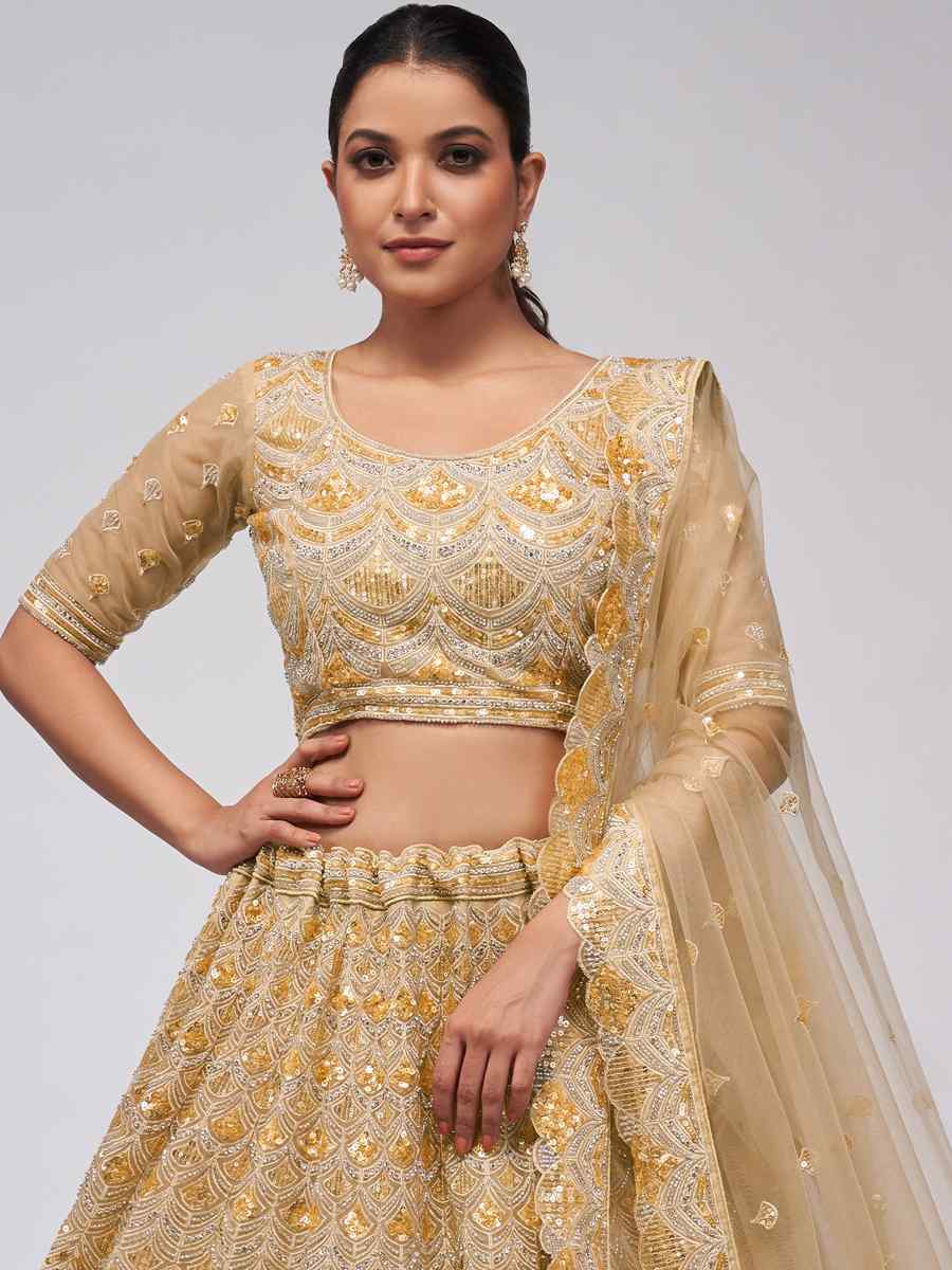 Golden Soft Net Embroidered Bridesmaid Wedding Heavy Border Lehenga Choli