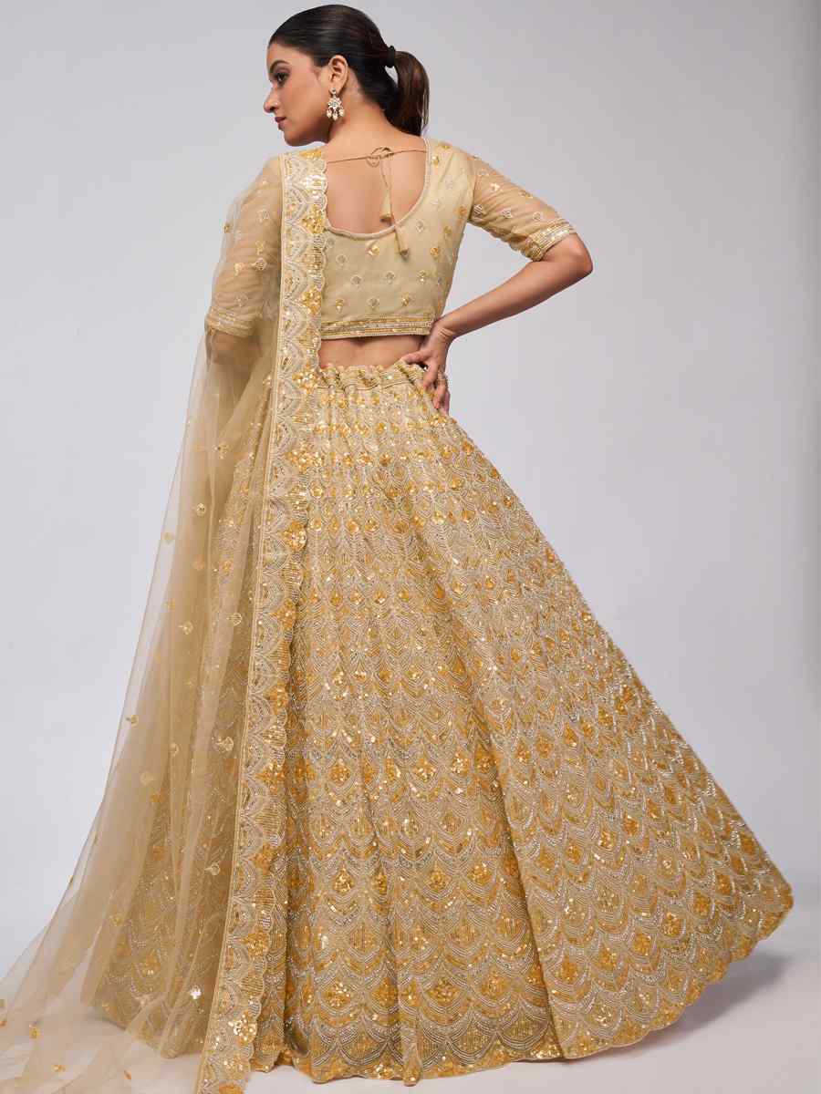 Golden Soft Net Embroidered Bridesmaid Wedding Heavy Border Lehenga Choli