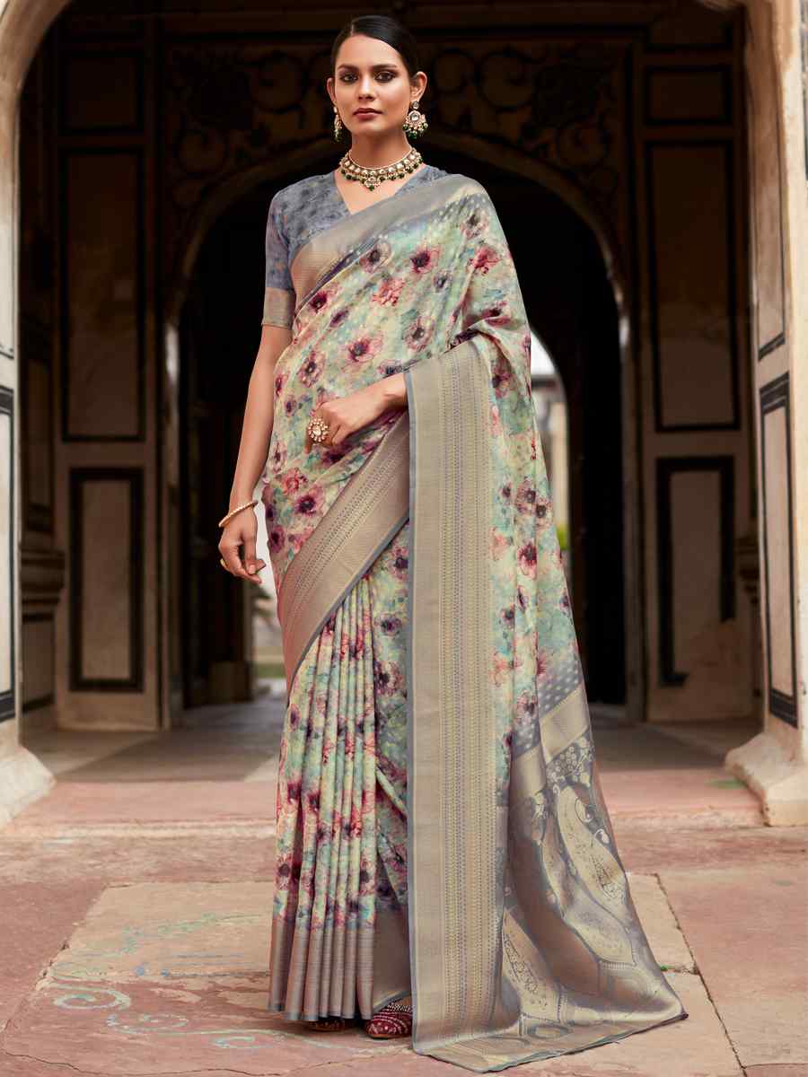 Golden Soft Tissue Silk Handwoven Festival Wedding Heavy Border Saree