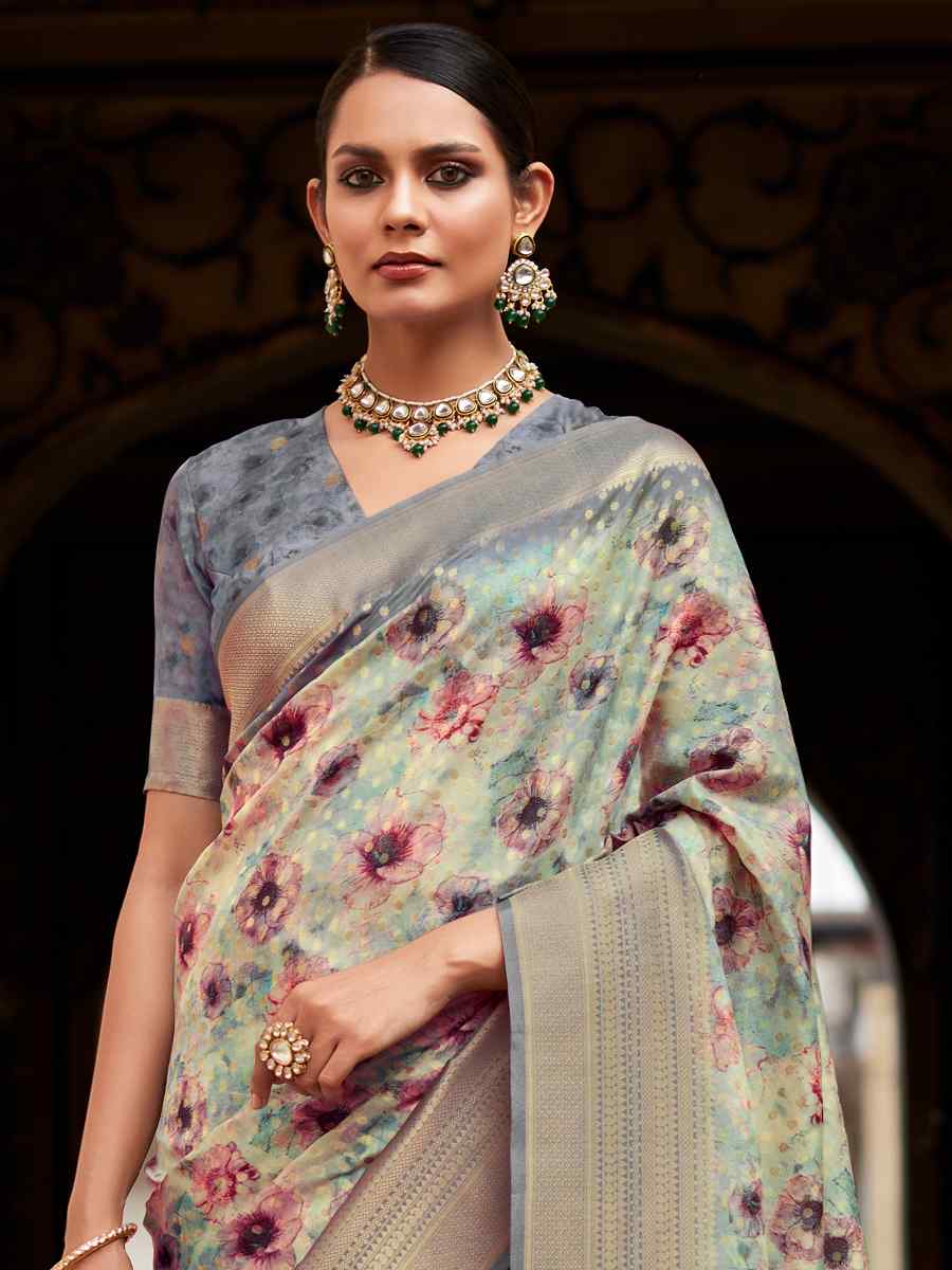 Golden Soft Tissue Silk Handwoven Festival Wedding Heavy Border Saree