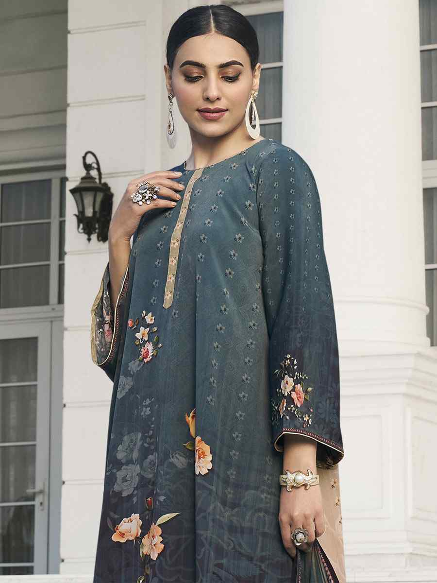 Gray Crepe Printed Casual Festival Palazzo Pant Salwar Kameez